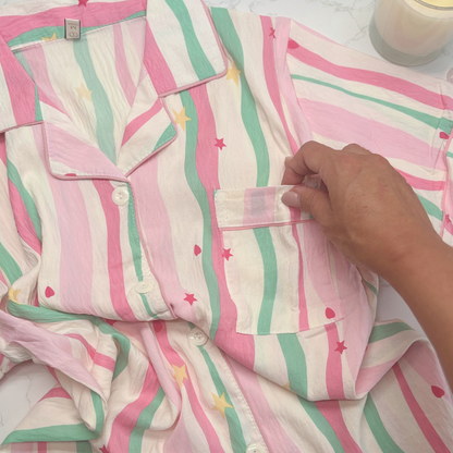 Striped Pyjamas with Star &amp; Heart Detail – Christmas PJ Gift Box with Eye Mask for Her, Teen, Sister, Daughter