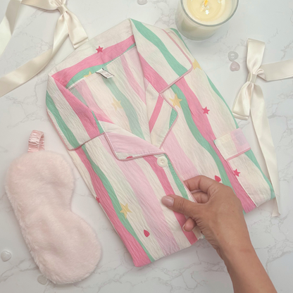 Striped Pyjamas with Star &amp; Heart Detail – Christmas PJ Gift Box with Eye Mask for Her, Teen, Sister, Daughter