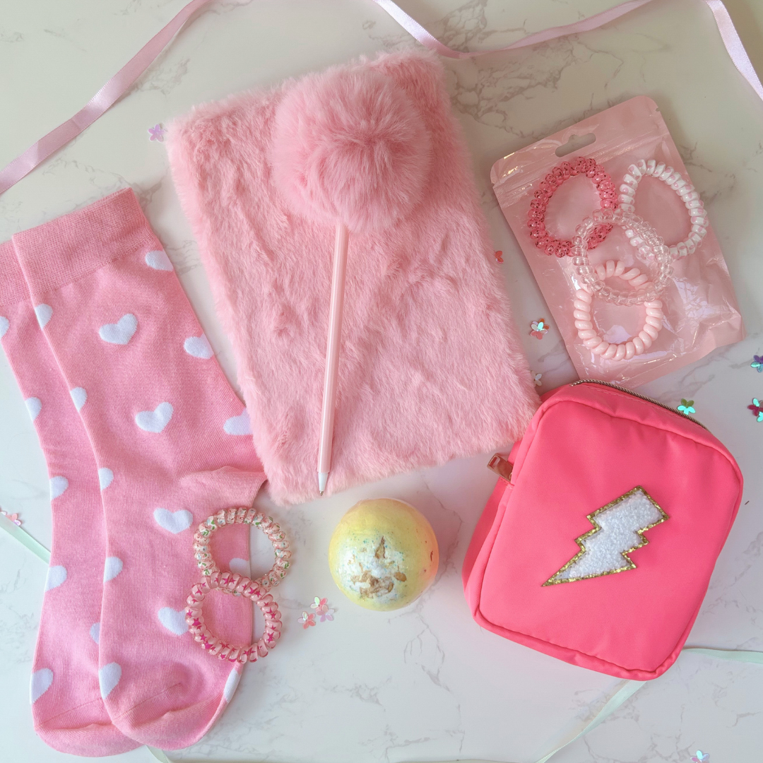 Gift Box For Girls – Fluffy Notebook And Self Care Treats – Pink Edition