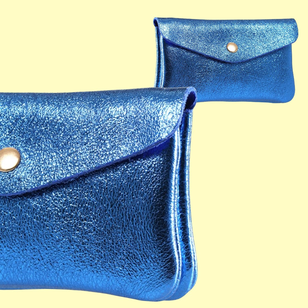 Blue Metallic Italian Real Leather Purse