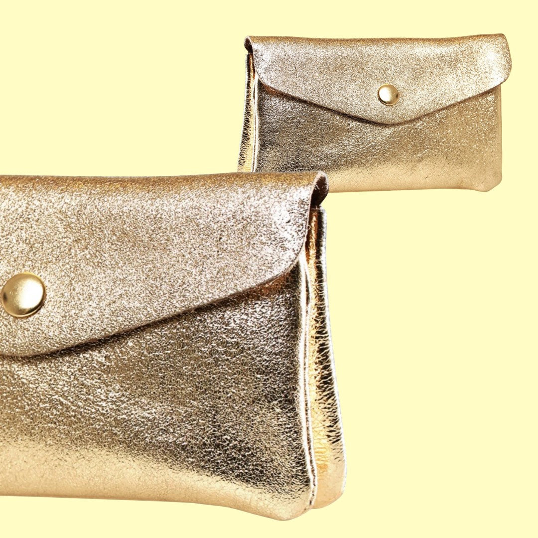 Gold Metallic Italian Real Leather Purse