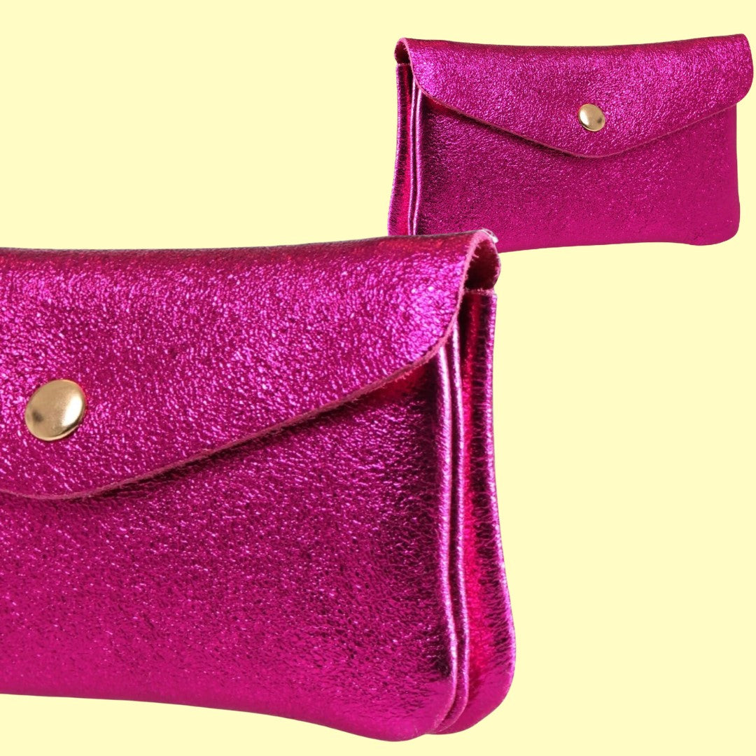 Pink Metallic Italian Real Leather Purse