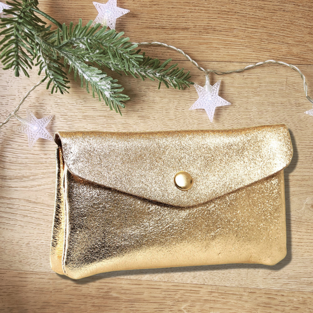 Gold Metallic Italian Real Leather Purse