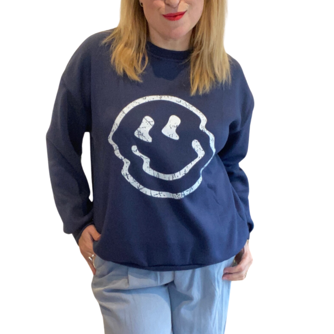 Smiley Face Dark Blue Sweatshirt – Cosy Gift With Good Vibes SALE