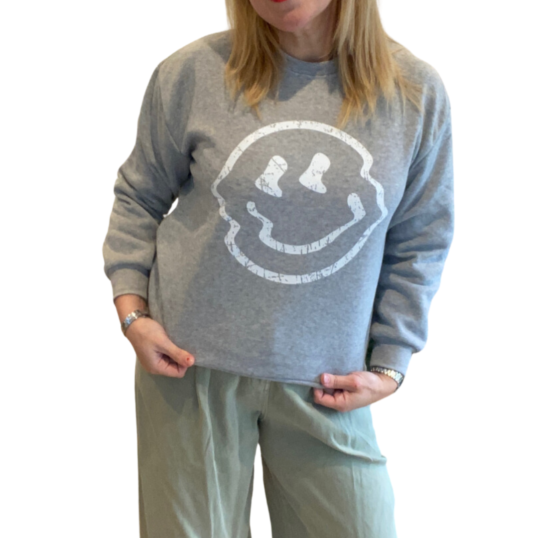 Smiley Face Grey Sweatshirt – Cosy Gift With Good Vibes SALE