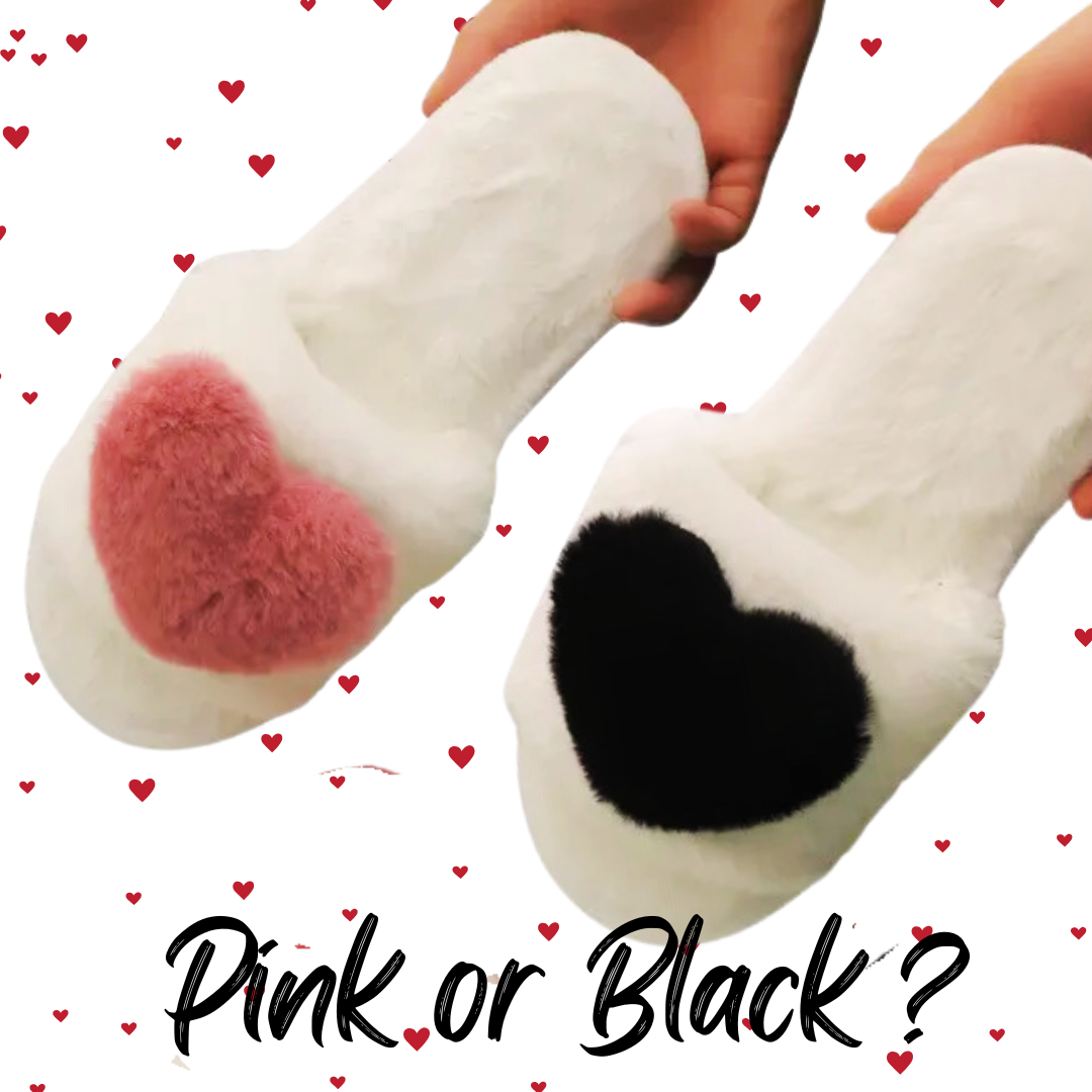 Fluffy Heart Slippers - Dusky Pink