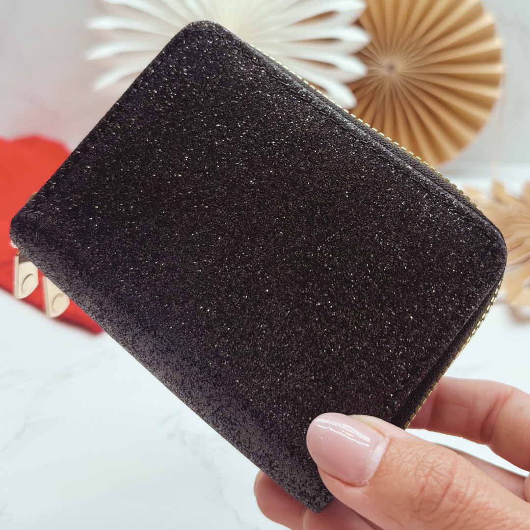Glitter Purse, Festive Socks &amp; Chocolate Christmas Gift Box BLACK – Gift for Her (Optional Candle)