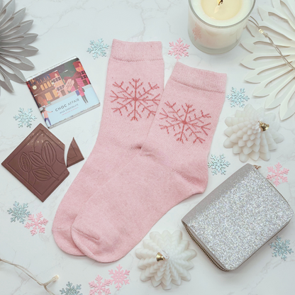 Glitter Purse, Festive Socks &amp; Chocolate Christmas Gift Box SILVER – Gift for Her (Optional Candle)