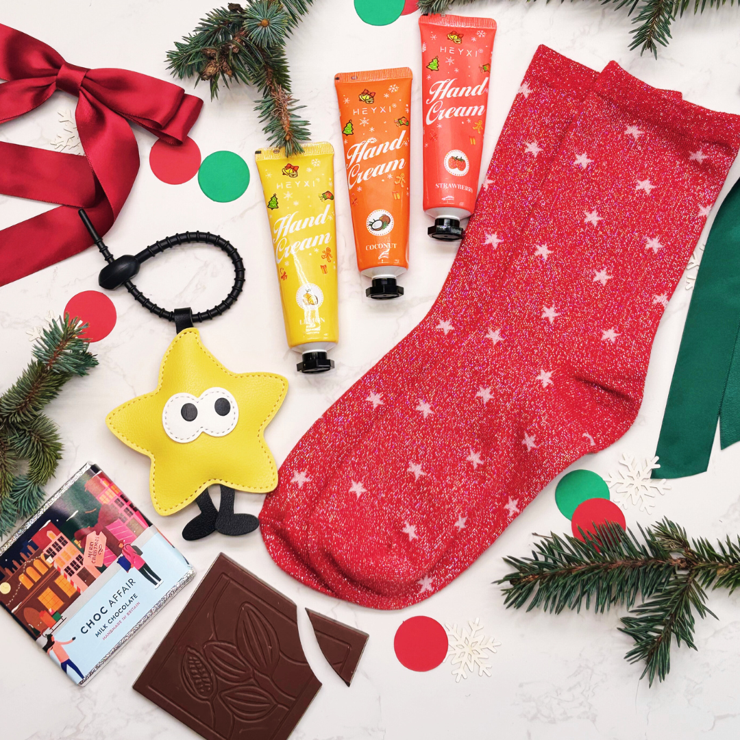Christmas Letterbox Gift – Sparkly Socks, Hand Cream Trio &amp; Star Keyring–  Festive Gift Set for Her, Tweens &amp; Teens