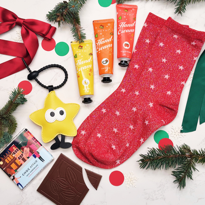 Christmas Letterbox Gift – Sparkly Socks, Hand Cream Trio &amp; Star Keyring–  Festive Gift Set for Her, Tweens &amp; Teens