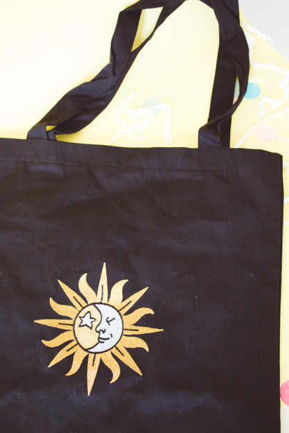 Sun and Moon embroidered tote bag