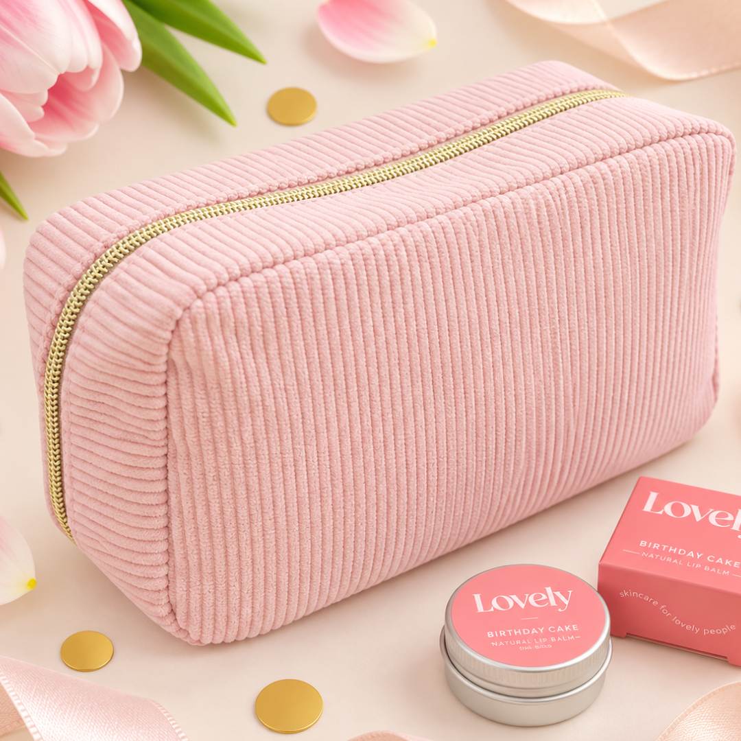Pink Corduroy Makeup Bag
