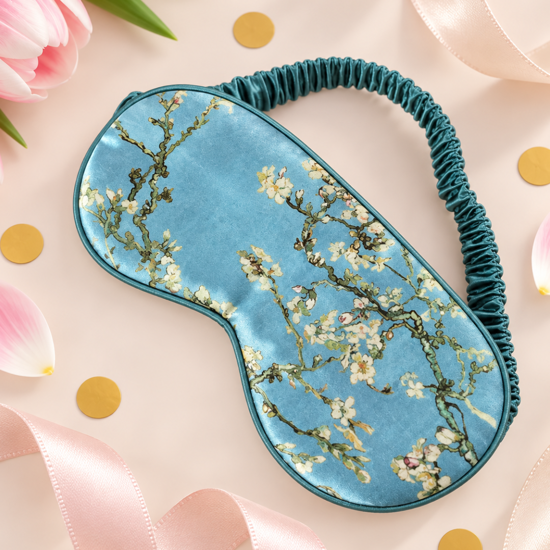 Blue Floral Satin Sleep Mask