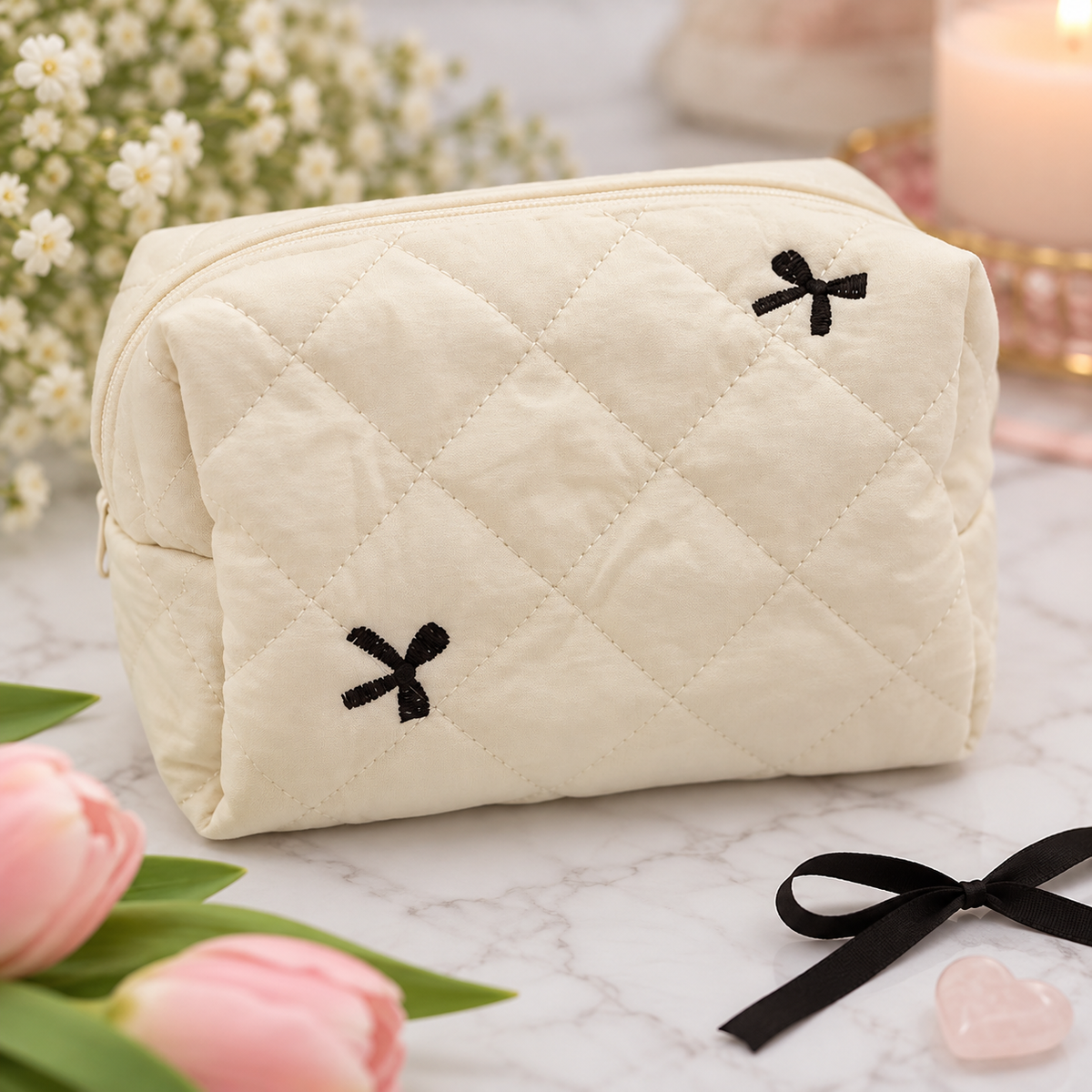 Bow pattern make up bag
