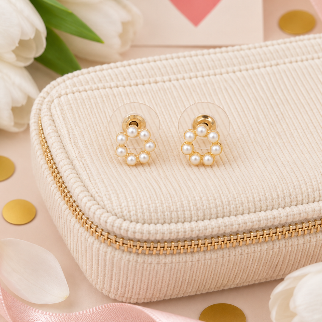 Pearl Flower Stud Earrings – Dainty Gold &amp; Pearl Earrings