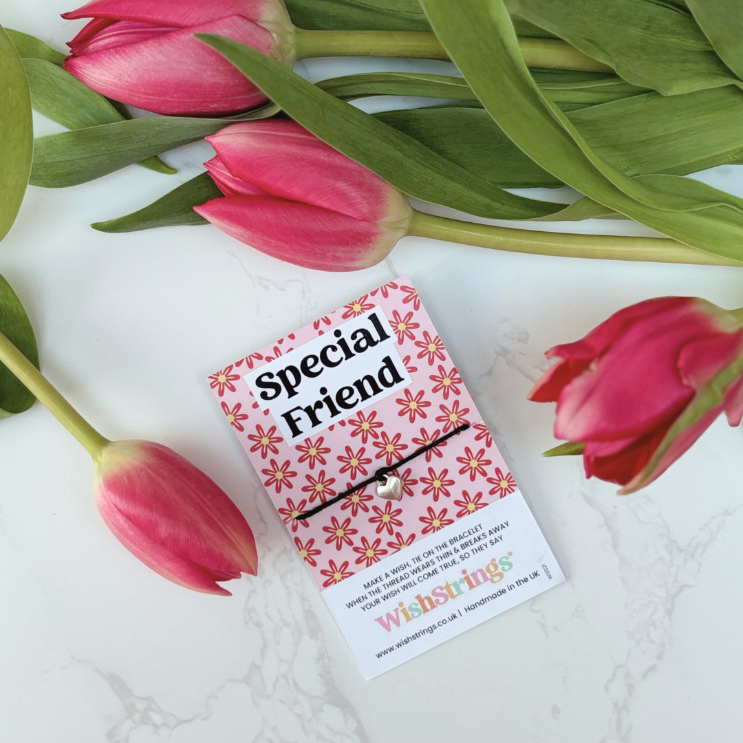 Special Friend Wish Bracelet – Silver Heart Charm on Black Cord