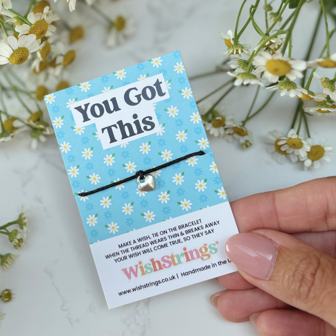 You Got This Wish Bracelet – Silver Heart Charm on Black Cord