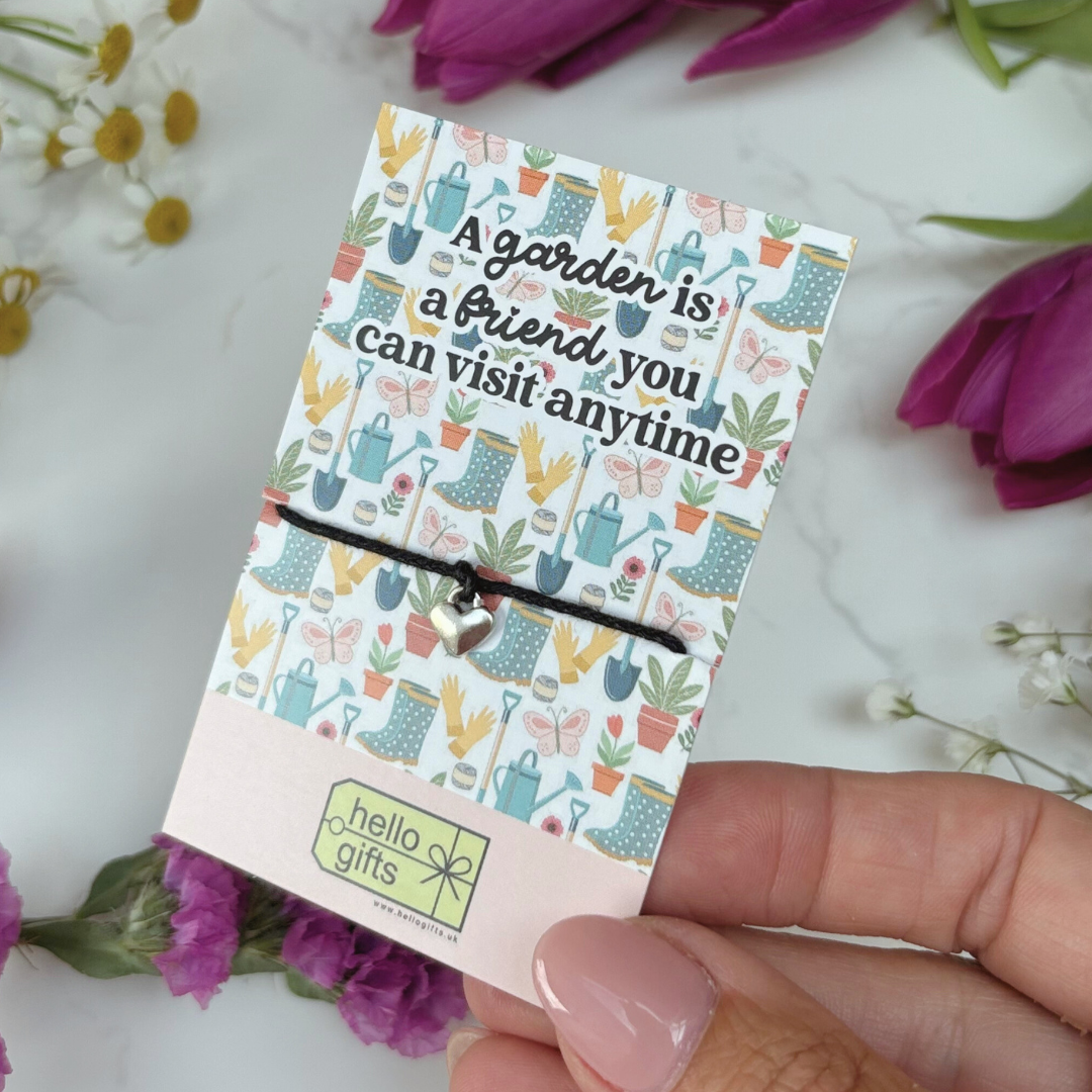 Gardener Wish Bracelet – Silver Heart Charm on Garden Lovers Card