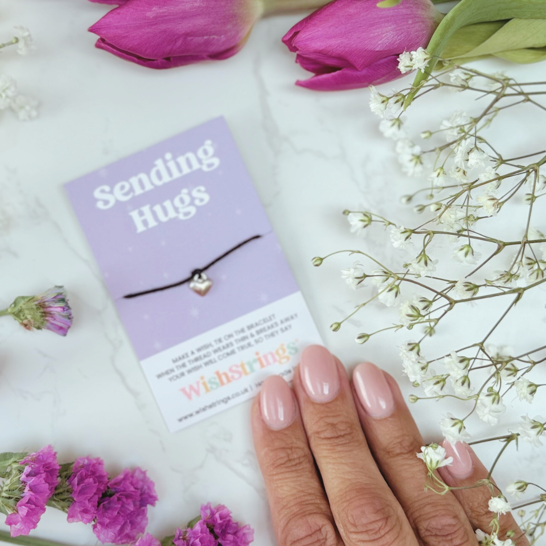 Sending Hugs Wish Bracelet β Silver Heart Charm on Black Cord