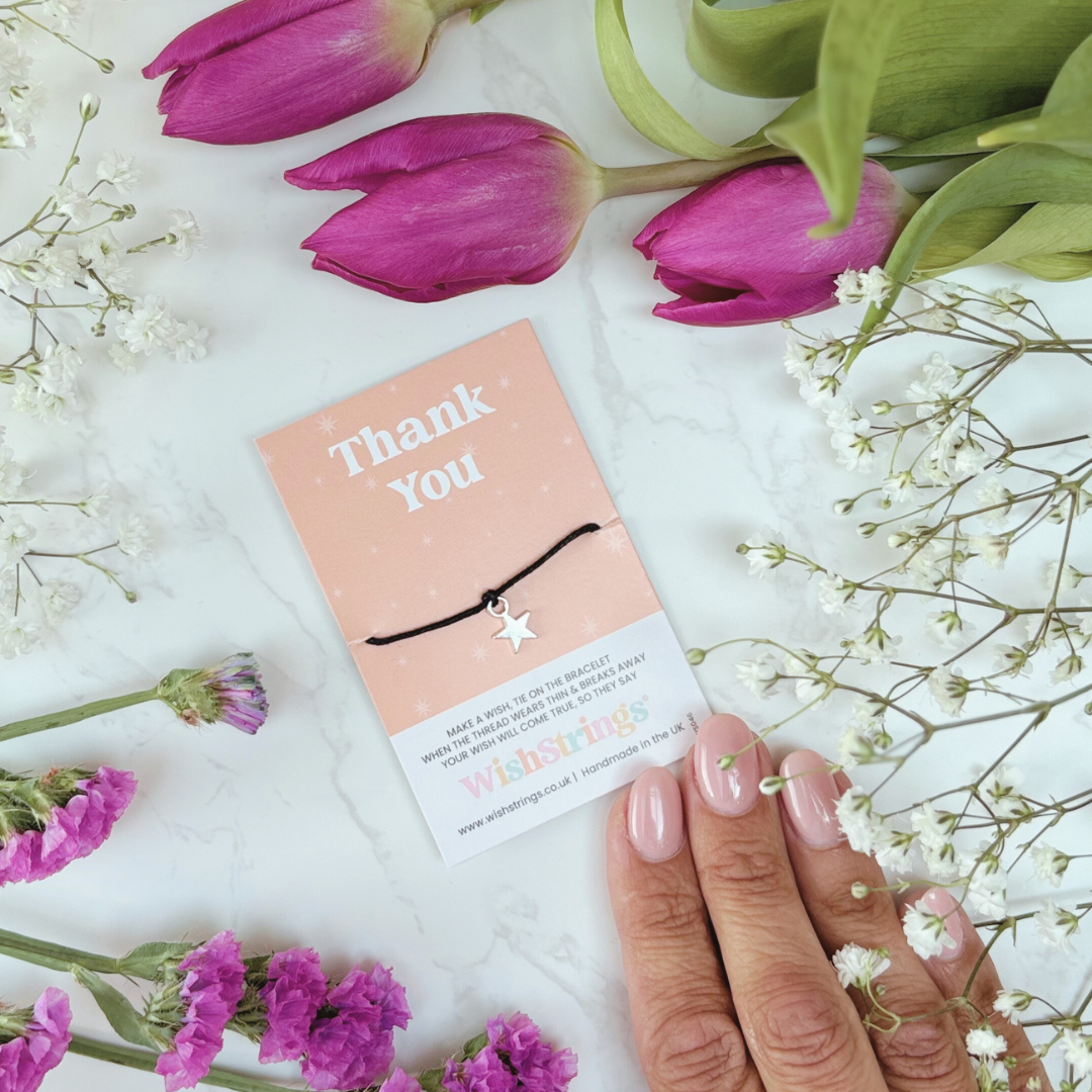 Thank You Wish Bracelet – Silver Star Charm on Black Cord