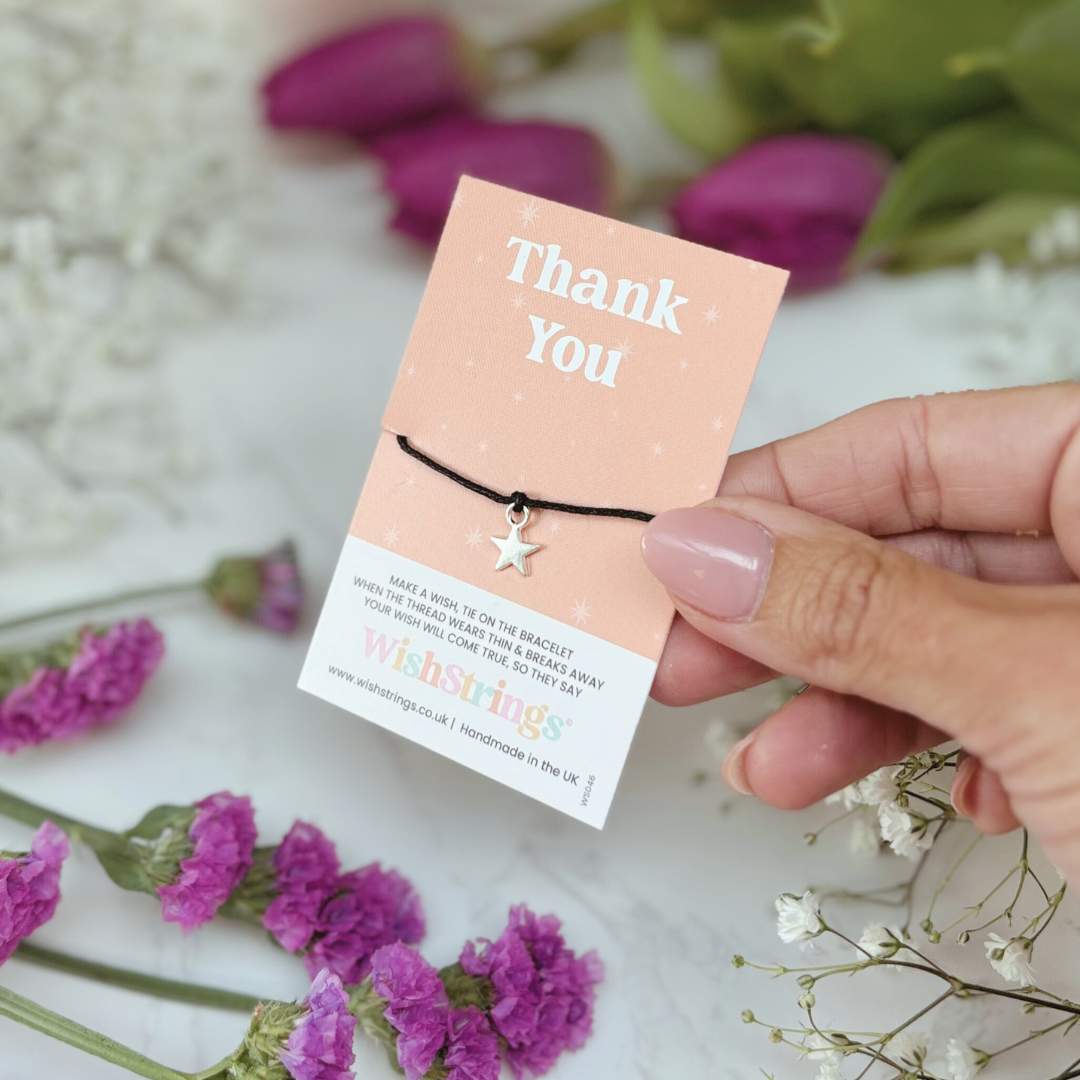 Thank You Wish Bracelet – Silver Star Charm on Black Cord