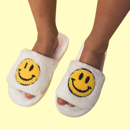 Happy Face Slippers - White