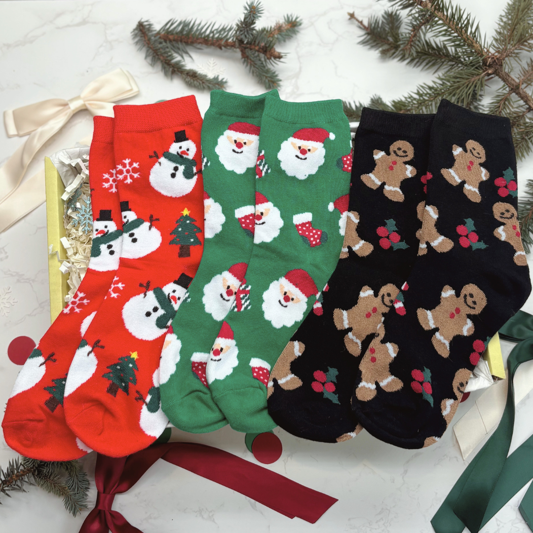 Christmas Socks Gift Box – Festive Santa, Snowman &amp; Gingerbread Socks
