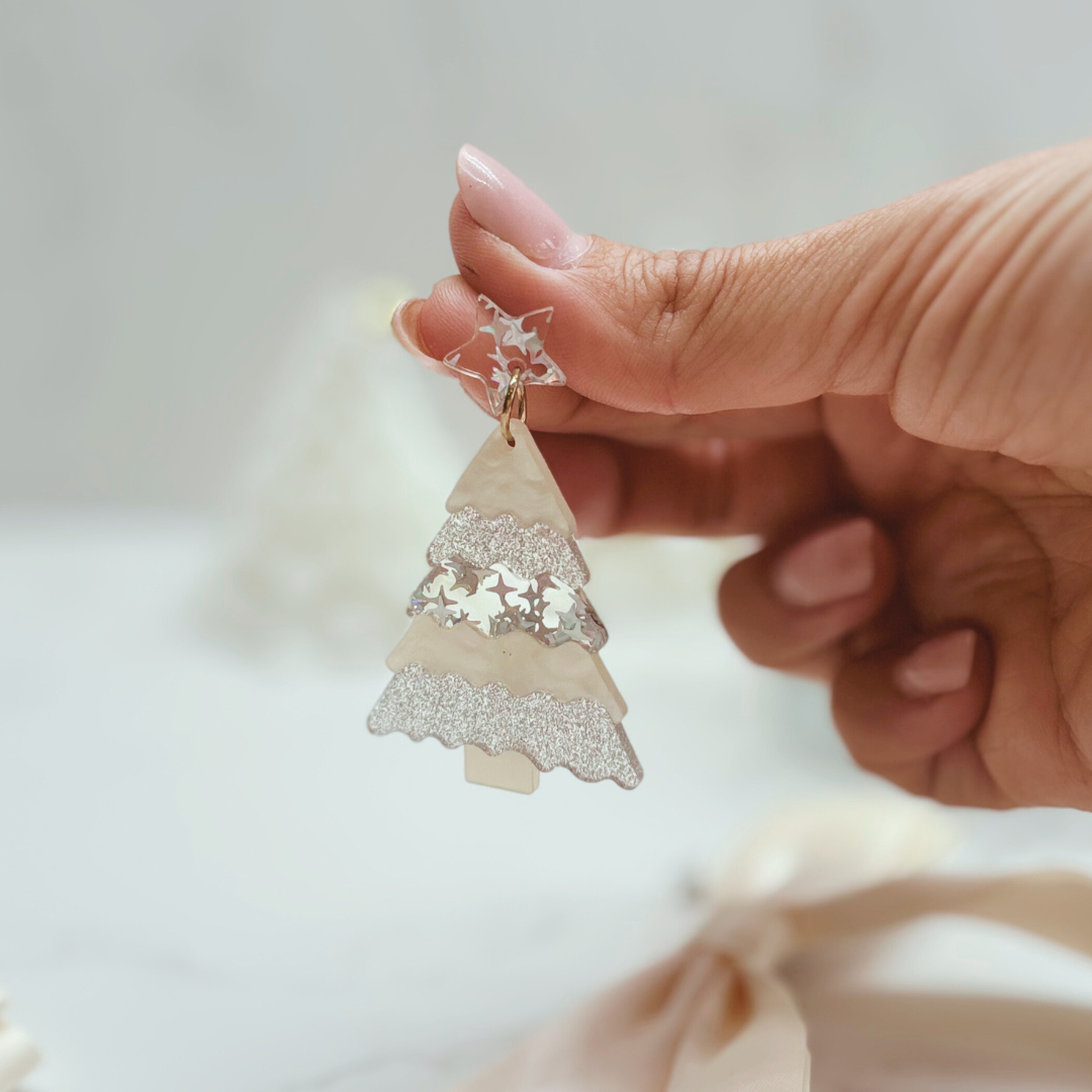 Silver Glitter Christmas Tree Earrings – Festive Jewellery in Velvet Pouch LIMITED EDITION