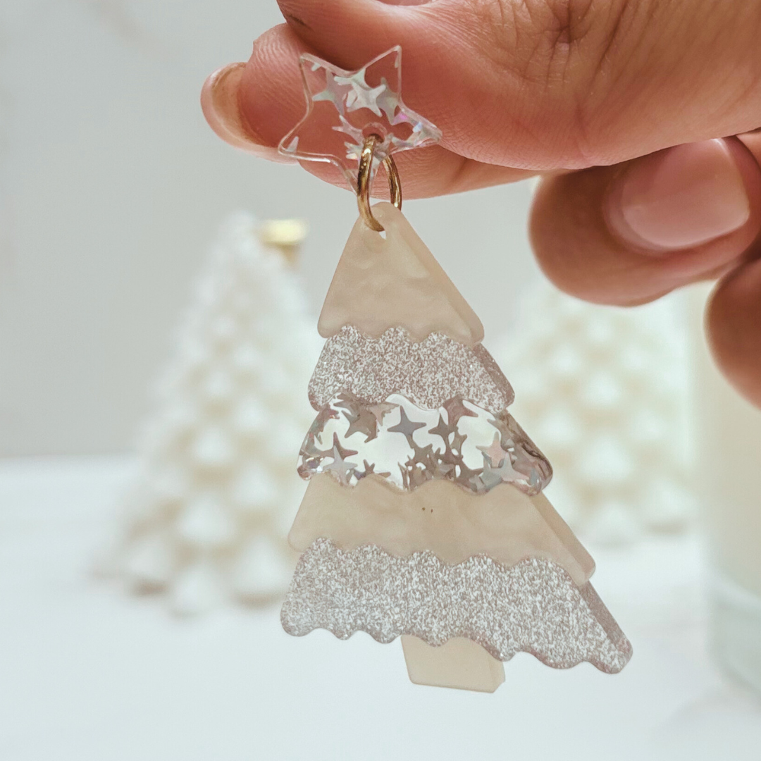 Silver Glitter Christmas Tree Earrings – Festive Jewellery in Velvet Pouch LIMITED EDITION
