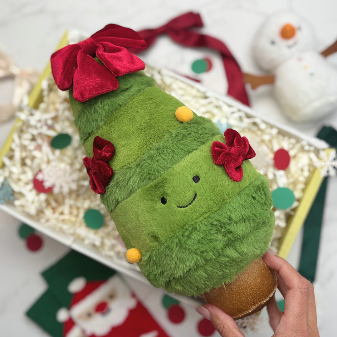 Kids Christmas Plush Tree Toy – Cute Soft Cuddly Gift with Bows
