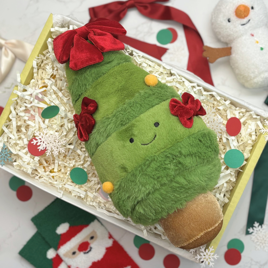 Kids Christmas Plush Tree Toy – Cute Soft Cuddly Gift with Bows