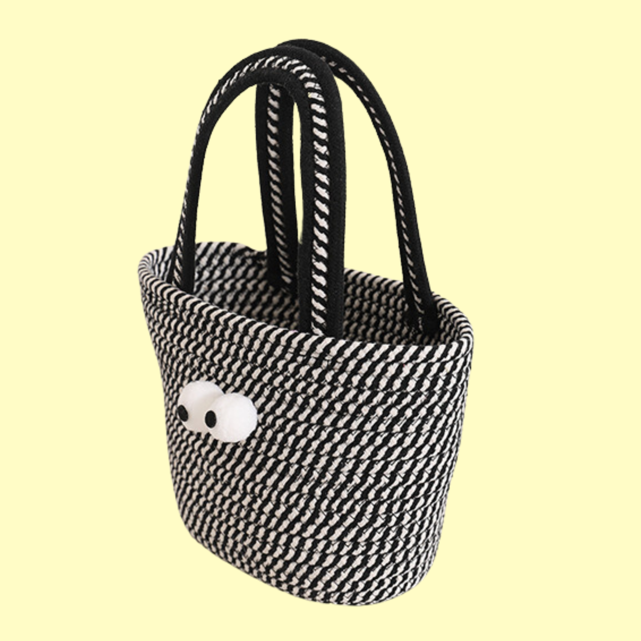 Black and White Straw Bag with Eye Detail